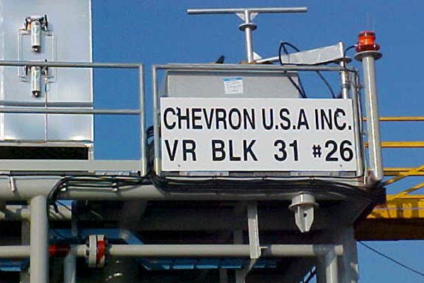 Black and white FRP ID Sign on Oil Platform