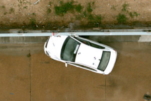 Car Crashing Into Stainless Steel Reinforced FRP Life Rail System during MASH TL - 4 testing top view