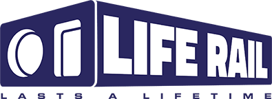 Navy blue life rail system logo