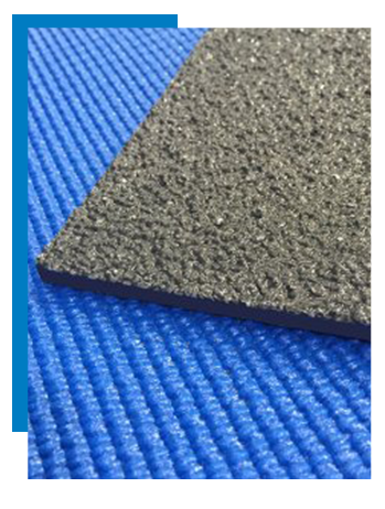 dark gray fiberglass plate grating on blue matting
